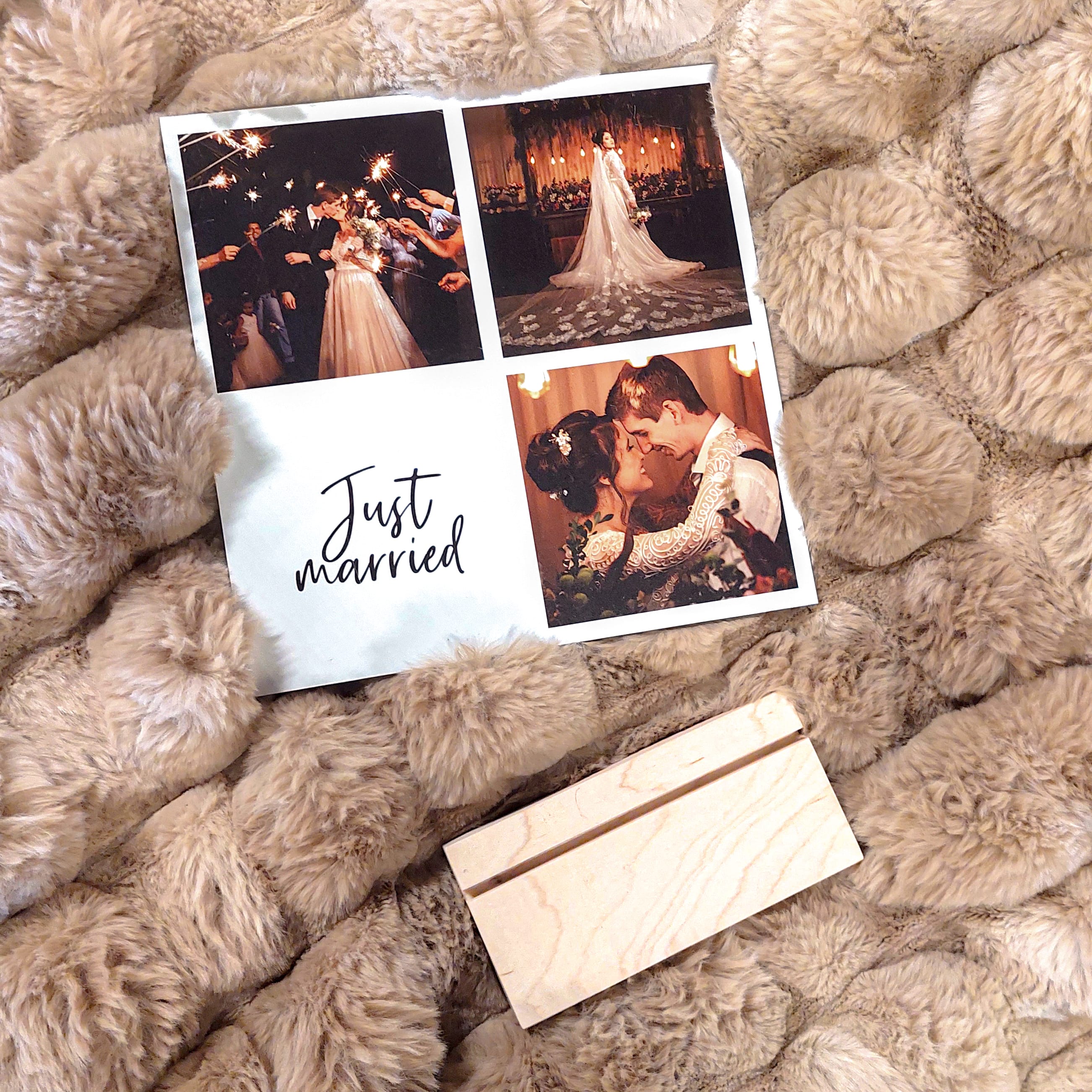 Instawall Giftbox met fotoprints in collage-stijl, weddingthema en Just Married-tekst