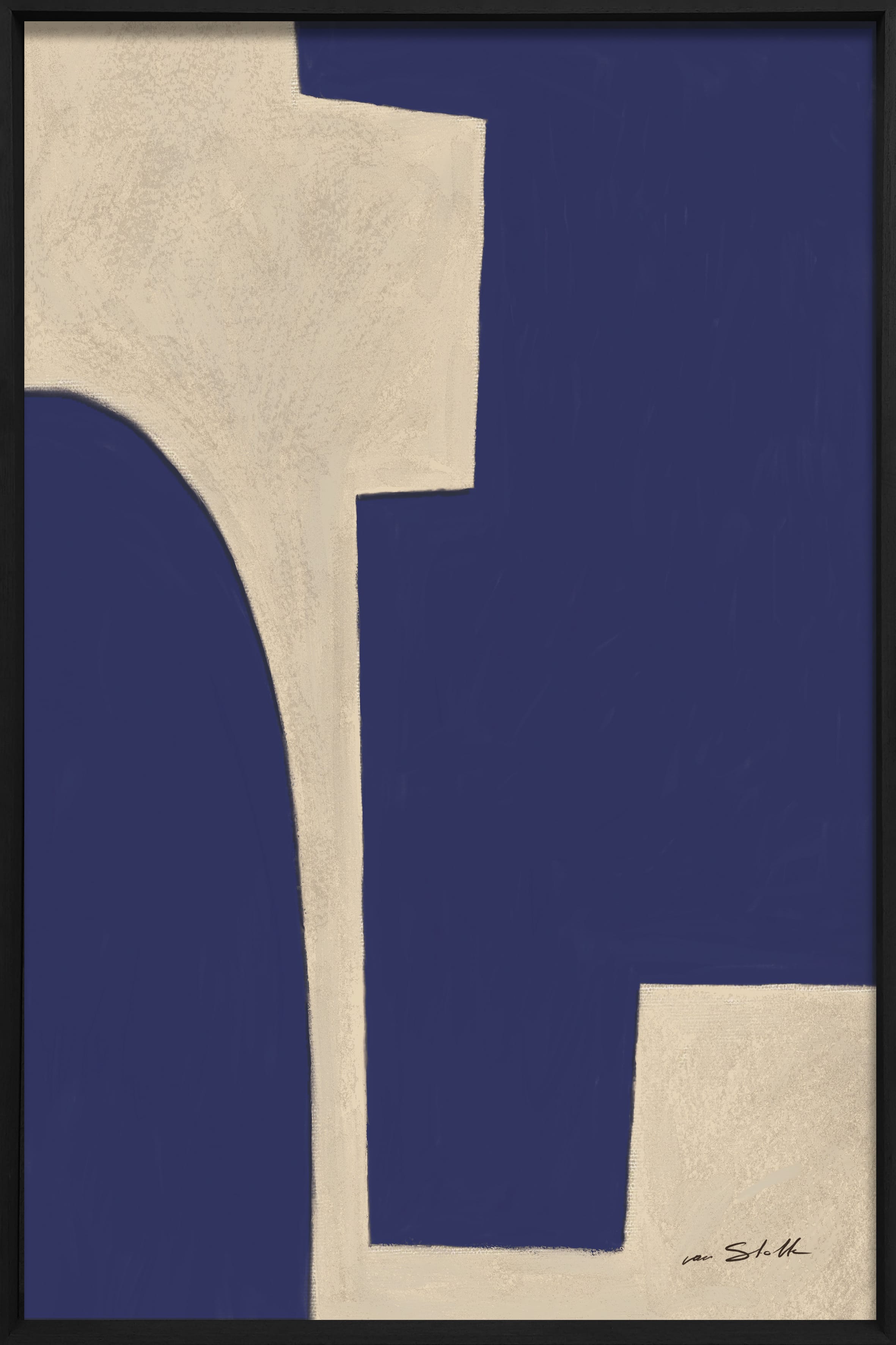 Instawall Akoestisch abstracte wanddecoratie in donkerblauw met beige vormen, minimalistisch