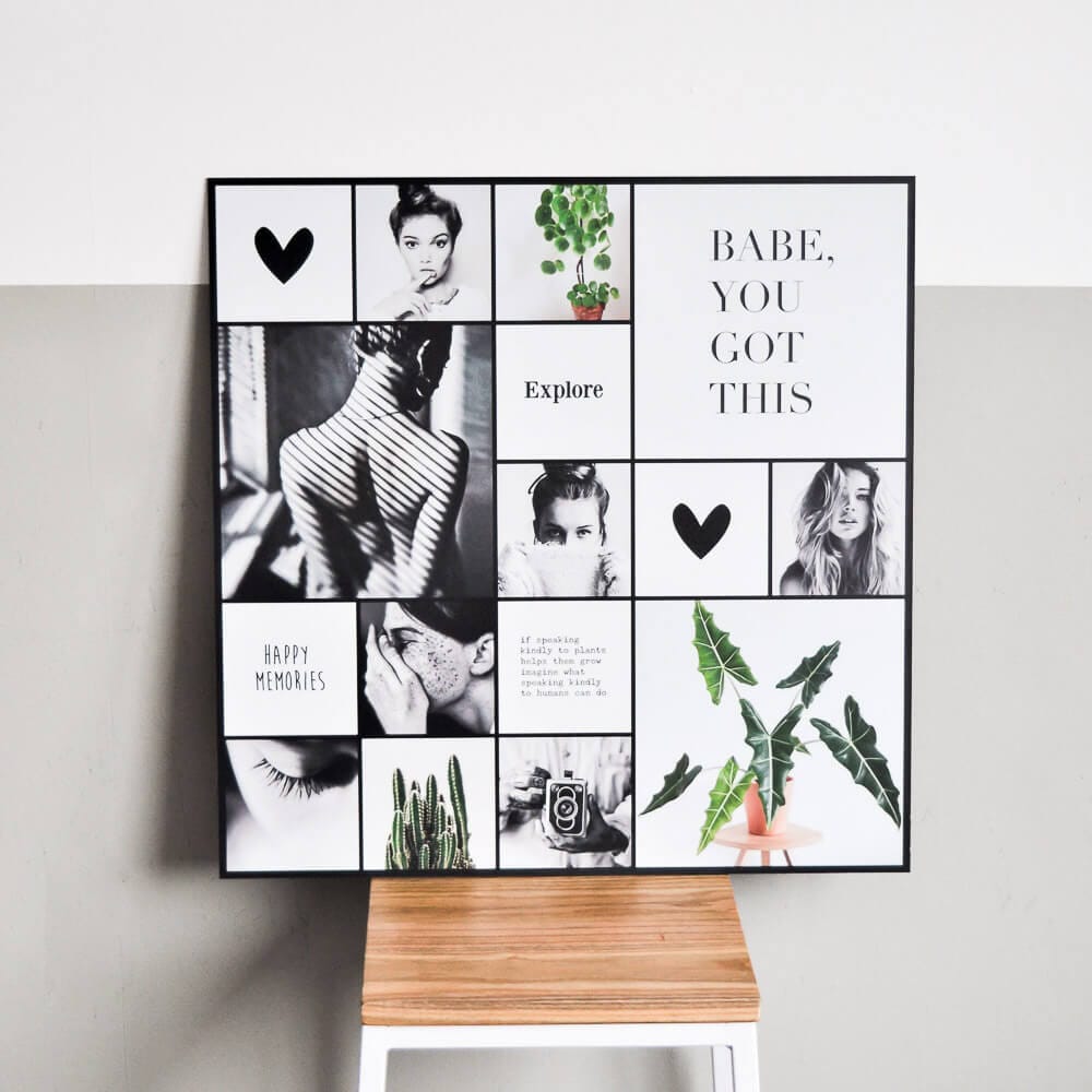 Instawall Print 40x40 cm aluminium met fotocollage in grid-stijl en ophangsysteem