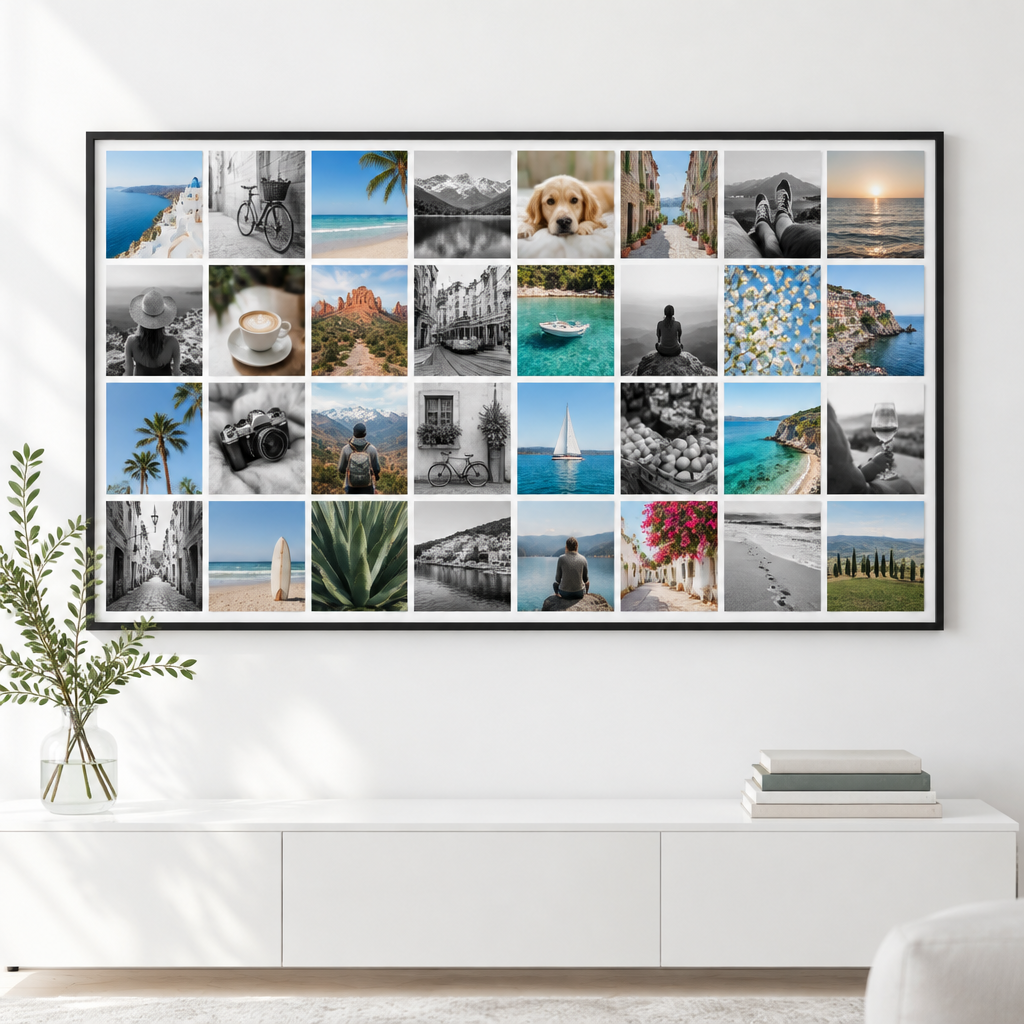 Instawall Canvas Wide fotocanvas met zwarte baklijst aan de muur